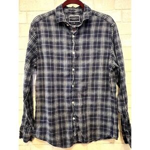 Charles Tyrwhitt Mens Slim‎ Fit Plaid Long Sleeve Linen Shirt Medium